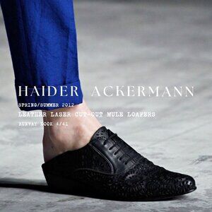 HAIDER ACKERMANN Black Laser Cut Out Leather Mules Sz 37 SS12 Runway Archival